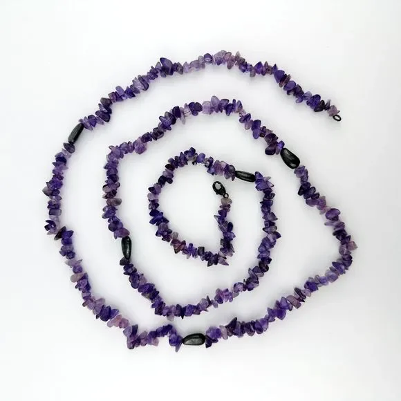 Tumbled Amethyst Necklace Single Strand Sterling Silver Beads 38" L Purple VTG - Picture 7 of 12